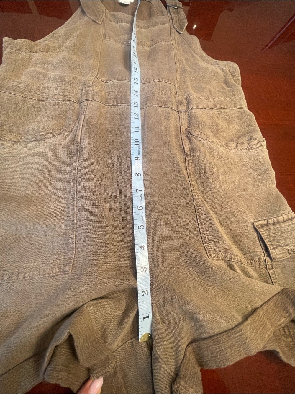 Nicole Miller Linen Blend Utility Cargo Overalls Brown Size L Relaxed Summer Fit - Picture 9 of 13
